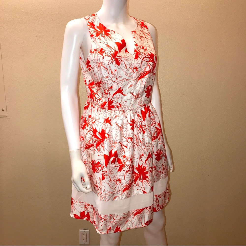 Rhyme Los Angeles Floral Sleeveless Mini Dress Size M Red White Pockets Cottage